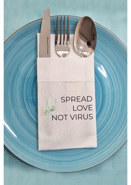 Kumaş Dokulu Spread Love Not Virus Yazılı Sunum Peçetesi