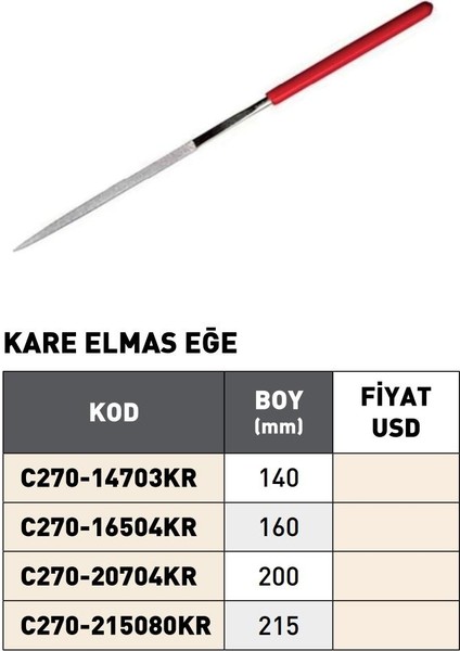 160MM Pld Kare Elmas Eğe