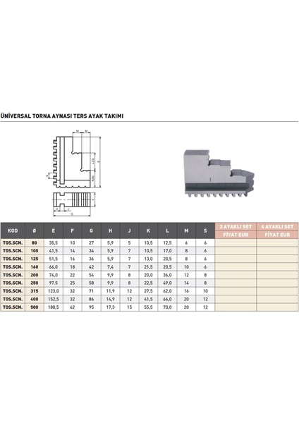 250MM Tos 3 Ayaklı Set Ters Ayak Takımı