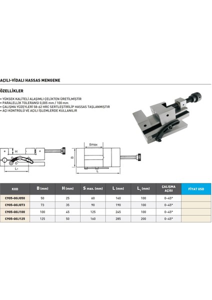 100MM Krasnic Açılı Vidalı Hassas Mengene modelleri