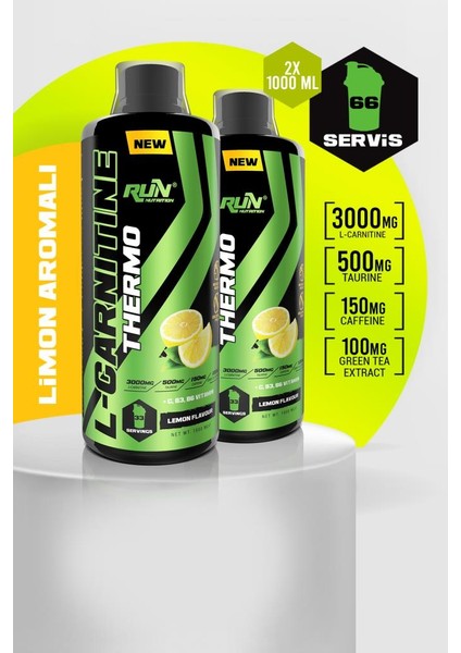 L-Carnitine x 2 Adet - 2lt - Limon Aromalı - 3000 mg - 66 Servis