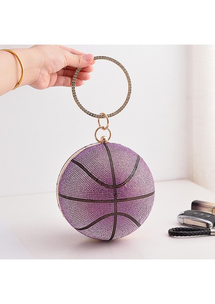 Yeni Basketbol Yemek Çantası Yuvarlak Tam Elmas Ziyafet Çantası Degrade Crossbody Çanta (Yurt Dışından)