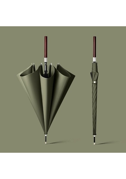 8 Kaburgalı Kalınlaştırılmış Güçlü Rüzgara Dayanıklı Çift Şemsiye Otomatik Ahşap Uzun Saplı Şemsiye (Yurt Dışından)