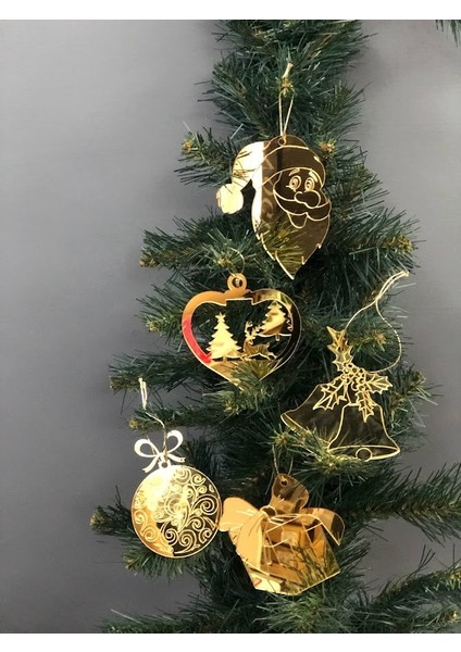 Yılbaşı Çam Ağacı Süsü 5 Adet Gold Pleksi Yeni Yıl Çam Ağacı Süs modelleri