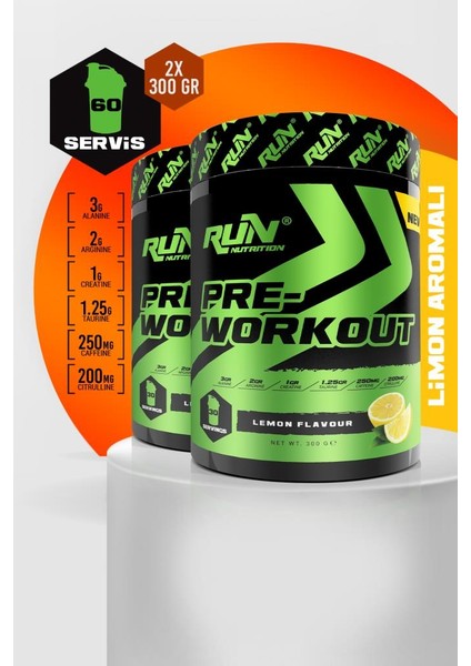 Pre-Workout x 2 Adet - Limon Aromalı - 600 gr - 60 Servis