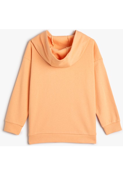 Kapşonlu Sweatshirt Kanguru Cepli Yarım Fermuarlı Baskı Detaylı Pamuklu