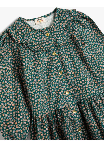 Çiçekli Elbise Bebe Yaka Uzun Kollu Düğmeli Pamuklu fiyatları