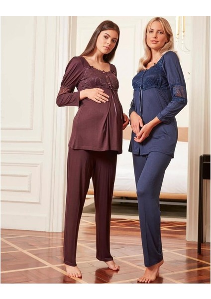 Birolgaye 4804 Lacivert Hamile Lohusa 3 Lü Pijama Sabahlık Tk fırsatları