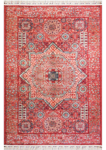 Vintage Desen Pamuk Taban Baskılı Halı