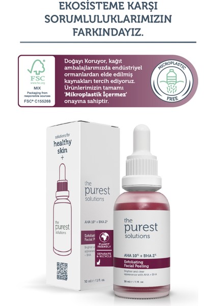 The Purest Solutions, AHA & BHA Canlandırıcı & Cilt Tonu Eşitleyici Kırmızı Peeling Cilt Serumu 30 ml  (Aha 10% + Bha 2%)