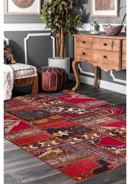 Patchwork Desenli Yıkanabilir Pamuk Taban Dijital Baskılı Halı