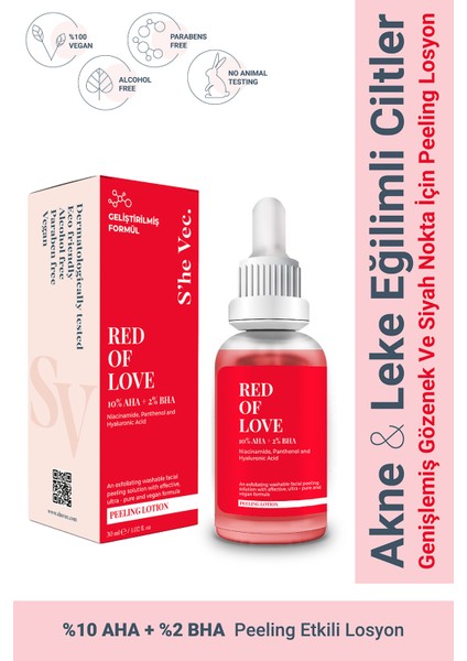 SHE VEC RED OF LOVE - Bariyer Onarımı ve Güçlü Antioksidan Koruma Sağlayan Resurfacing Peeling Losyon