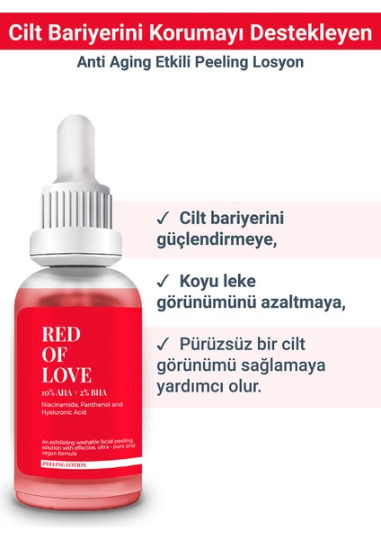 S'he Vec RED OF LOVE - AHA %10 & BHA %2 Cilt Tonu Eşitleyici Canlandırıcı Kırmızı Peeling Serum 30ml