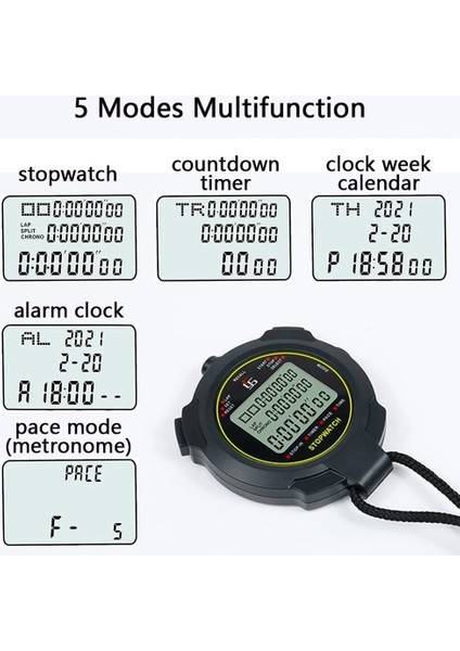 Dijital Spor Kronometresi, 10 Tur / Bölünmüş Hafızalı Kronometre Geri Sayım Sayacı, Ekran Su Geçirmez 12/24 Saat Saat (Yurt Dışından) fiyatları