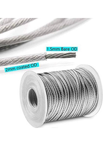 30M Çelik Pvc Kaplı Esnek Tel Halat Yumuşak Kablo Şeffaf Paslanmaz Çelik Çamaşır Ipi Çapı 2mm Kiti (Yurt Dışından)