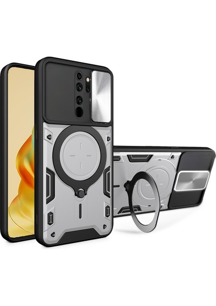 Xiaomi Redmi 9 Uyumlu Kılıf Zebana Manyetik Standlı Armor Silikon Kılıf Gri