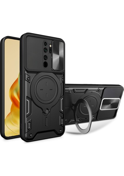 Xiaomi Redmi 9 Uyumlu Kılıf Zebana Manyetik Standlı Armor Silikon Kılıf Siyah