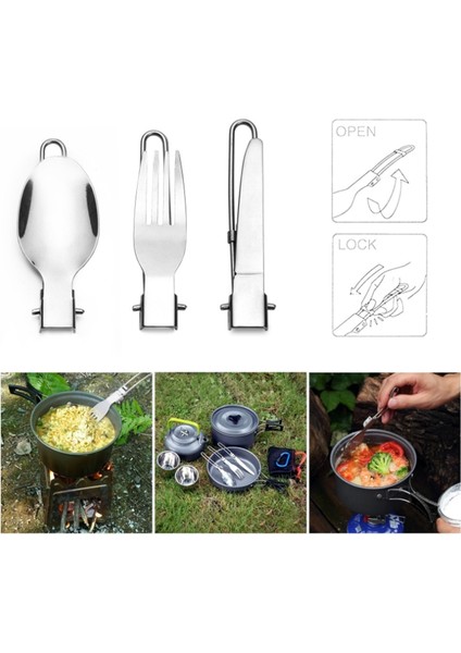 Tencere Sırt Çantası Spork Çatal Paslanmaz Çelik Katlanır Bıçak Gereçler Kaşık Seti Combo Piknik Kamp Çatal Bıçak Takımı Sofra Sofra Takımı (Yurt Dışından)