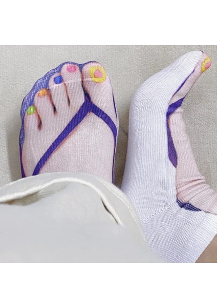 5 Çift Flip Flop Çorap 3D Desen Manikür Baskı Komik Gizli Konfor Koşu Çorapları Kadın Kişiselleştirilmiş Düşük Kesim Ayak Bileği (Yurt Dışından)