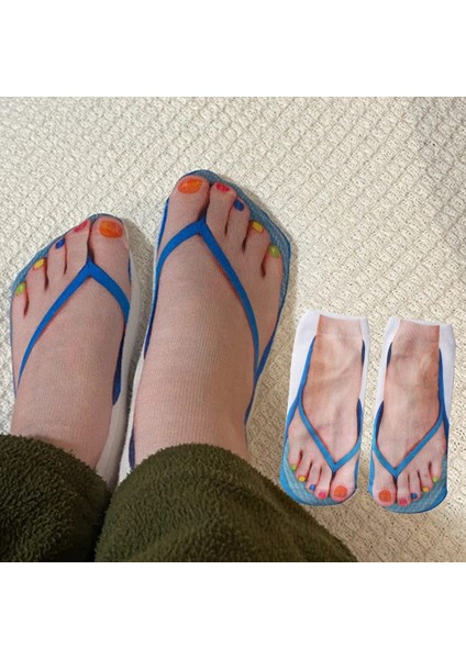 5 Çift Flip Flop Çorap 3D Desen Manikür Baskı Komik Gizli Konfor Koşu Çorapları Kadın Kişiselleştirilmiş Düşük Kesim Ayak Bileği (Yurt Dışından)