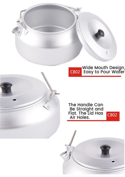Açık Su Isıtıcısı Alüminyum Piknik Çaydanlık Turizm Kamp Kamp Ateşi Tencere Cezve 0.8l (Yurt Dışından) fiyatları