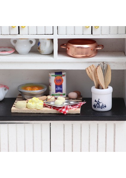 1:12 Bebek Evi Aksesuarları Mini Mutfak Aksesuarları Ahşap Bıçak ve Çatal Metal Çırpma Kavanoz Seti Minyatürleri (Yurt Dışından) modelleri