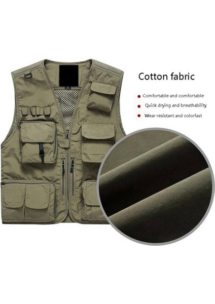 Erkek Çok Fonksiyonlu Balıkçı Yeleği Örgü Gevşek Ceket Açık Çok Cep Fotoğrafçılığı Balıkçı Yeleği Haki Xl (Yurt Dışından)