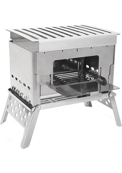 Ayrılabilir Taşınabilir Yakacak Odun Sobası, Piknik Kömür Kartı Soba, Açık Paslanmaz Çelik Kart Barbekü Soba Kamp Mini (Yurt Dışından)