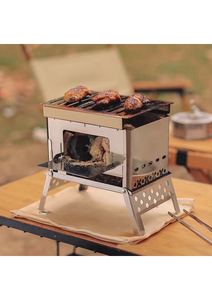 Ayrılabilir Taşınabilir Yakacak Odun Sobası, Piknik Kömür Kartı Soba, Açık Paslanmaz Çelik Kart Barbekü Soba Kamp Mini (Yurt Dışından)