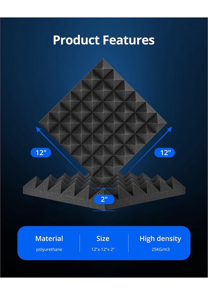 12 Adet Akustik Ses Geçirmez Köpük Ses Emici Paneller Ses Yalıtım Panelleri Stüdyo Duvarları Tavan Için Kama, 2X12X12 Inç (Yurt Dışından)