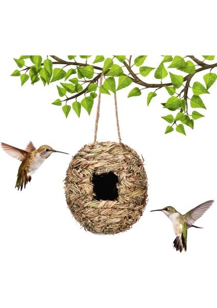 Dışarda 4'lü Paket Asılı Kuş Yuvası Evi, Top Şekli, El Dokuması, Doğal Çimden Yapılmış, Bahçe Için Mükemmel, Veranda (Yurt Dışından) fırsatları
