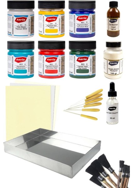 Ebru Başlangıç Seti 25X35 Profesyonel Ebru Seti Ezilmiş Ebru Boyaları Ebru Boyası