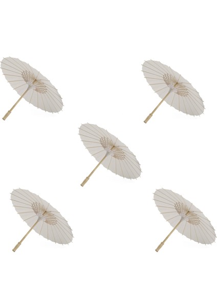 5 Adet Kağıt Şemsiye 60 cm - Beyaz (Yurt Dışından)