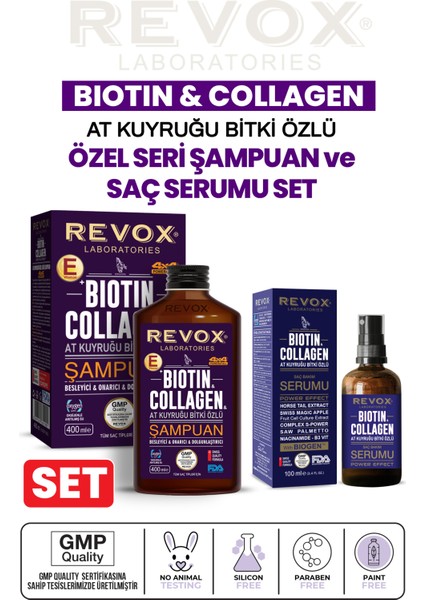 Biotin & Collagen + At Kuyruğu Bitki Özlü Saç Bakım Şampuanı ve Serumu Seti