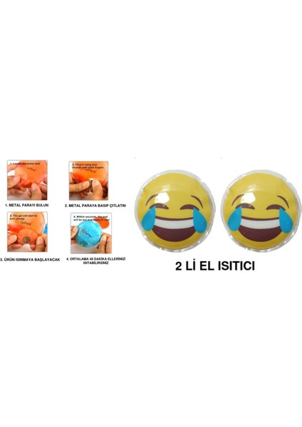 Gülen Emoji Şekilli Cep Sobası El Isıtıcı 2 Adet Sıcak Su Torbası Pvc 9 cm