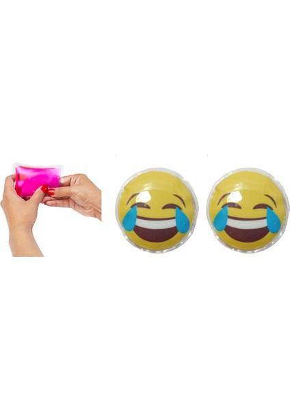 Gülen Emoji Şekilli Cep Sobası El Isıtıcı 2 Adet Sıcak Su Torbası Pvc 9 cm