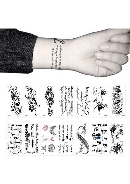 Sayfalık Klasik Siyah Dövme Kedi Kuş Çiçek Dıy Su Geçirmez Geçici Dövme Etiket El Vücut 105*60MM (Yurt Dışından) modelleri