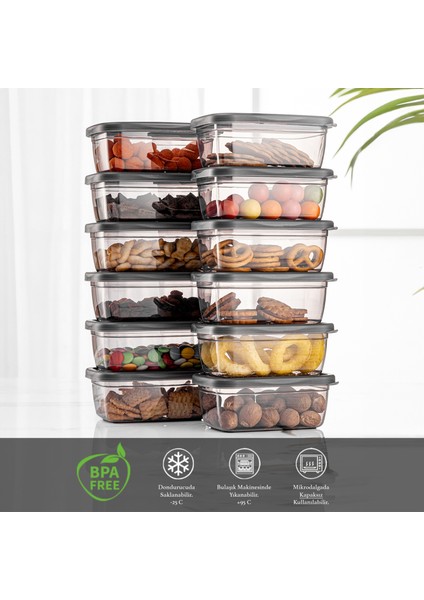 12'li Set Pratik Box - Dikdörtgen Kapaklı Saklama Kabı - Baharatlık Kahvaltı Çerezlik Kabı 12X380ML fiyatları