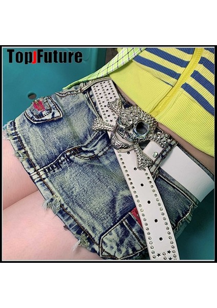 4 Stilleri Batı Kovboy Bling Bling Rhinestones Kemer Kafatası Çivili Kemer Kadın Erkek Moda Cinto De Strass Ceinture Hediye (Yurt Dışından) fiyatları