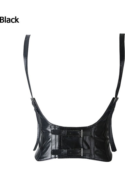 Kadınlar Vintage Çift Toka Gotik Suni Deri Underbust Korse Dış Giyim Dekorasyon Cincher Kırpma Üst Yelek Bel Kemeri (Yurt Dışından)