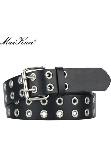 Maikun Cadılar Bayramı Yeni Bayanlar Siyah Pu Deri Çift Egzoz Hava Deliği Pin Toka Moda Trendi Kemer Punk Goth Tarzı (Yurt Dışından)