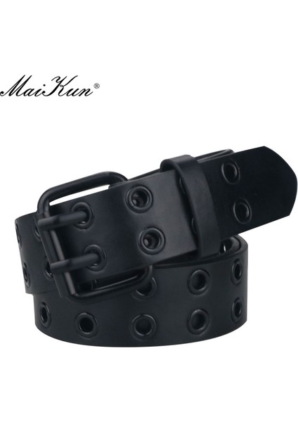 Maikun Cadılar Bayramı Yeni Bayanlar Siyah Pu Deri Çift Egzoz Hava Deliği Pin Toka Moda Trendi Kemer Punk Goth Tarzı (Yurt Dışından)