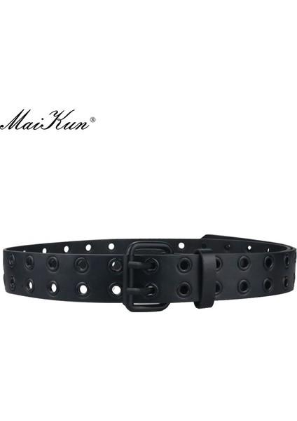 Maikun Cadılar Bayramı Yeni Bayanlar Siyah Pu Deri Çift Egzoz Hava Deliği Pin Toka Moda Trendi Kemer Punk Goth Tarzı (Yurt Dışından)
