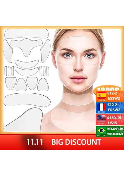 18 Adet Yeniden Kullanılabilir Silikon Temizleme Etiket Yüz Alın Boyun Göz Etiket Pedi Anti Aging Cilt Kaldırma Bakım Yaması (Yurt Dışından)
