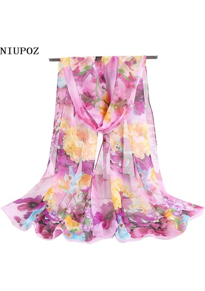 Çoklu Renk Degrade Renk Gül Çiçek Şifon Georgette Eşarp Kadın Fular Lotus Yaprağı Uzun Şal Yaz Bandana Zarif (Yurt Dışından)