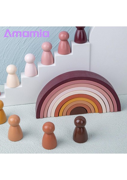Amamia Blok Istifleme Oyuncak Tuğlalar Oyuncak Zeka Oyunu Ahşap Gökkuşağı Blokları (Yurt Dışından)