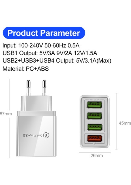 Hızlı Şarj 3.0 USB Şarj Aleti iPhone Xr x 7 8 Huawei P20 Tablet Qc 3.0 Hızlı Duvar Şarj Cihazı Ab Tak Adaptörü Samsung A50 A30 (Yurt Dışından) fiyatları