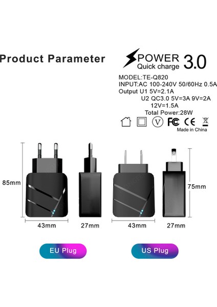 USB Şarj Aleti Hızlı Şarj 3.0 2 Port Qc4.0 Hızlı Şarj iPhone Samsung Xiaomi Huawei Tablet Için Akıllı Telefon LED Aydınlatma Adaptörü (Yurt Dışından) indirimleri