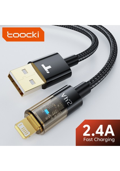 Toocki 2.4A USB Kablosu iPhone 13 12 11 Pro Max Xs x 8 Artı Şeffaf Hızlı Şarj Kablosu iPhone Şarj Cihazı Veri Hattı (Yurt Dışından)