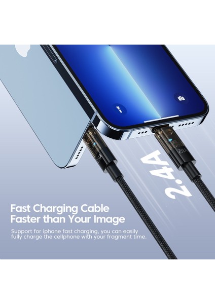 Toocki 2.4A USB Kablosu iPhone 13 12 11 Pro Max Xs x 8 Artı Şeffaf Hızlı Şarj Kablosu iPhone Şarj Cihazı Veri Hattı (Yurt Dışından) fiyatları
